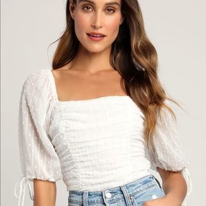 Think of Me Ivory Swiss Dot Ruched Bodysuit